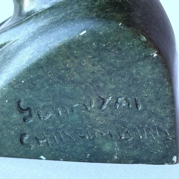 Signed Chikumbirike African Carved Verdite Stone Shona Bust Woman - 4 3/4" - Picture 10 of 12